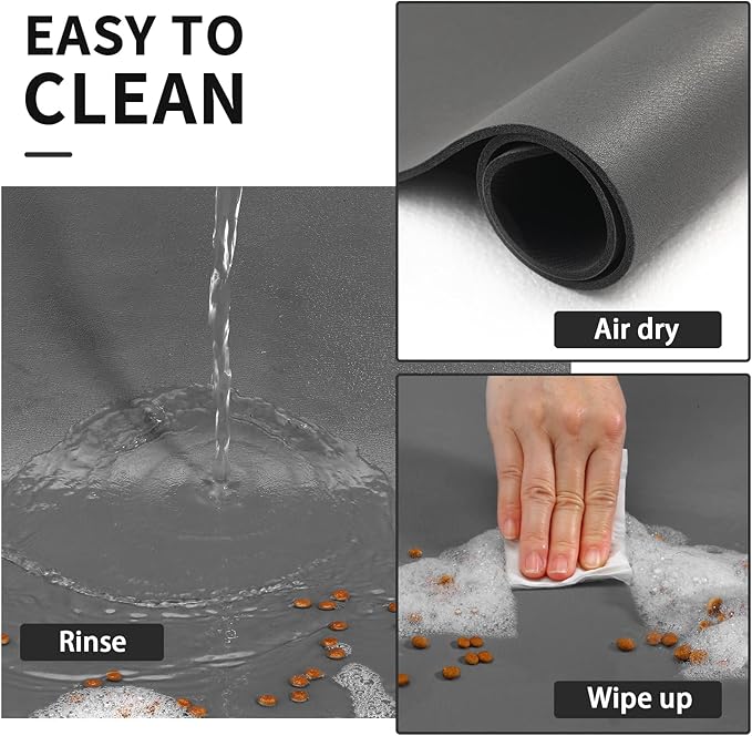 Dog Food Mat - Absorbent Cat Mat for Food and Water, No Stains Pet Feeding Bowl Mat, Easy to Clean Pet Placemats, Quick Dry Dog Water Dispenser Mat for Messy Drinkers | Paw Dark Grey 24"x 36"