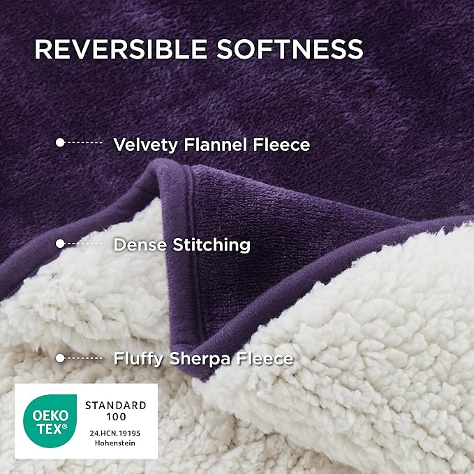 Bedsure Waterproof Dog Blankets for Large Dogs - Large Cat Blanket Washable for Couch Protection, Sherpa Fleece Puppy Blanket, Soft Plush Reversible Throw Furniture Protector, 40"X50", Eggplant