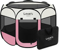 Love's cabin Pet Puppy Dog Playpen, Large Dog Tent Crates Cage Indoor/Outdoor, Portable Playpen for Cat, Foldable Pop Up Dog Kennel Playpen with Carring Case, Removable Zipper Top, Light Pink