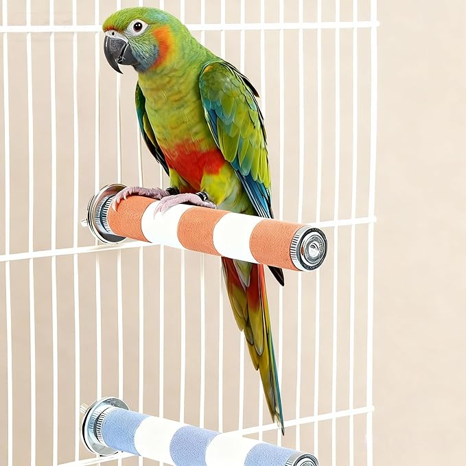 AOTU Natural Sandstone Parrot Perch Bird Perches for Cage – Durable Beak & Claw Trimming Grinding Stone for Birds, 7.9” x 1” – Safe Non-Toxic Long-Lasting Bird Cage Accessory (Orange and White, 7.9”)