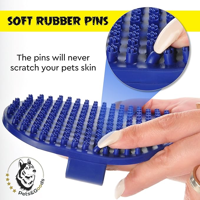 Pets&Goods Rubber Grooming Brush for Dogs & Cats - Gentle Deshedding Bath Brush for Short & Medium Hair - Soft Bristles, Anti-Slip Grip, Easy to Clean