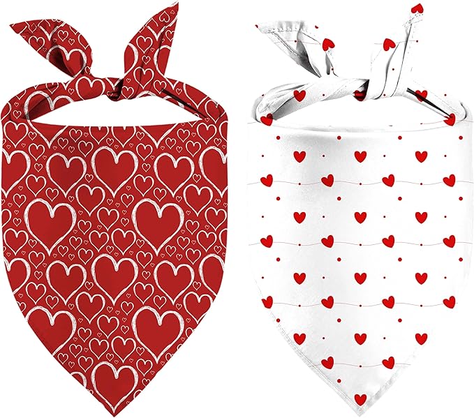 Valentines Dog Bandanas, Heart Red White Heart Dog Scarf, Mother's Day Dog Bandana for Medium Large Dogs Pets