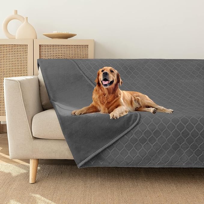 fuguitex Waterproof Dog Blanket Bed Cover Dog Crystal Velvet Moroccan Fuzzy Cozy Plush Pet Blanket Throw Blanket for Couch Sofa(82 * 102 inch, Dark Grey+Grey)