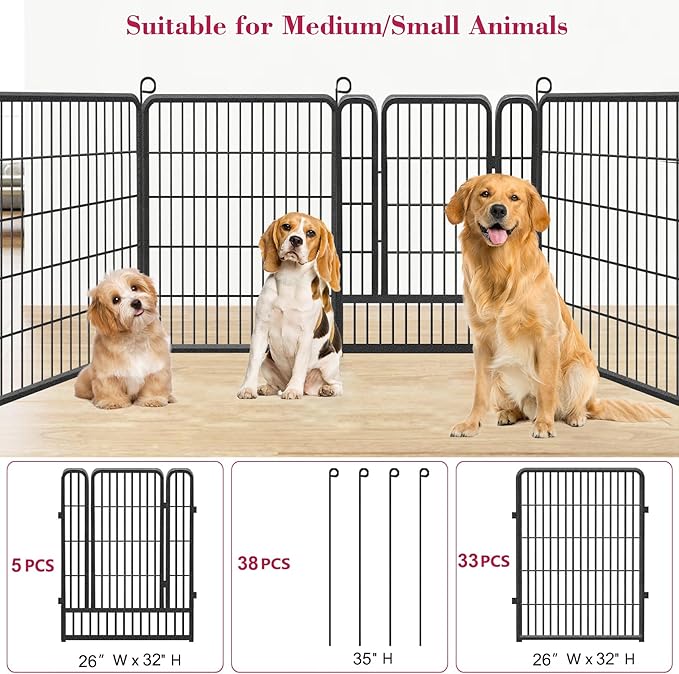 Dog Playpen Pet Fence Outdoor for Yard, 32inch 38 Panels Dog Pens Outside Anti-Rust Pet Playpen Exercise Pen with Lock for Large Medium Small Pets, Portable Pet Fence for Yard RV Camping
