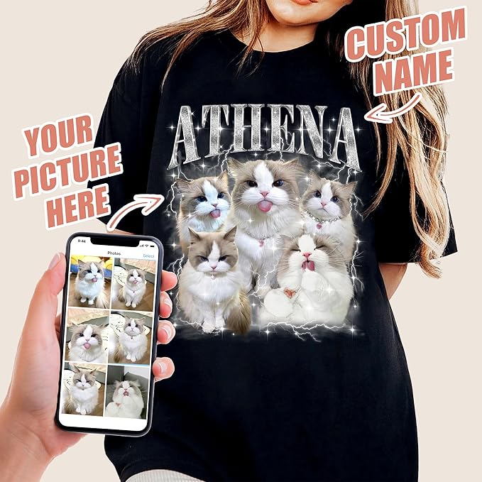 Mit & Mia Custom Your Own Bootleg Rap Shirts for Boyfriend Girlfriend Face Shirt with Photo Gift for Him Her Pet Lovers