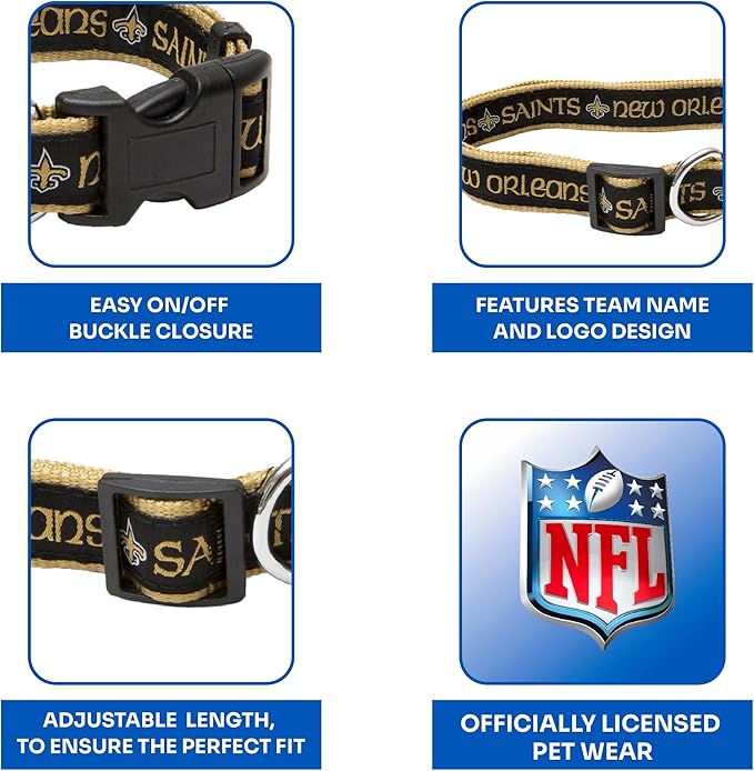 Pets First NFL New Orleans Saints Licensed PET COLLAR, Medium - Heavy-Duty, Strong, and Durable Dog Collar. Available in 31 Football Teams and 4 Sizes