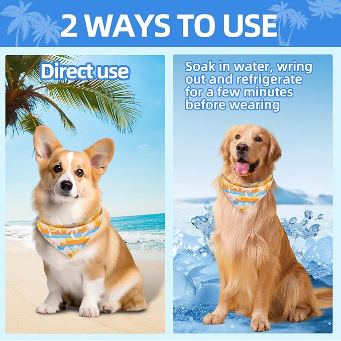 PAWCHIE Dog Cooling Bandana Small, 4 Packs Ice Cool Pet Triangle Scarf Bibs Reversible Styles, Summer Adjustable with Two Snaps, Kerchief Set Accessories for Dogs, Puppy, Cats