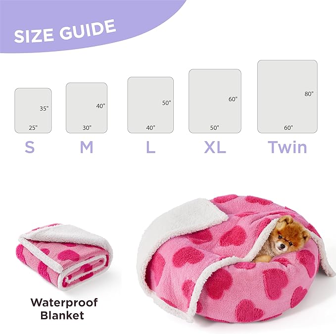 LE SURE Waterproof Puppy Blanket for Small Dogs - Washable Double Sided Dog Blankets Valentine's Day Gift with Warm Soft Sherpa Fleece, Pet Cat Blanket for Couch Protection, Lover Hearts