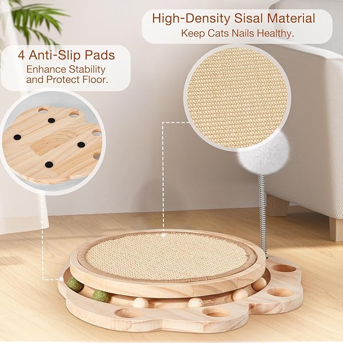 Cat Scratcher-Cat Interactive Toys, Ball Track Toy with Sisal Scratching Pad, 6 Track Balls & 1 Spring Ball – No Assembly Cat Toys and Balls Activity Center for Indoor Cats