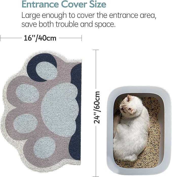 Cute Cat Litter Mat 24”x16”, Litter Box Mat, Litter Trapping Mat, Soft on Kitty Paws, Easy Clean, Anti Slip, Pet Accessories, Door Floor mats - Blue Grey60*40