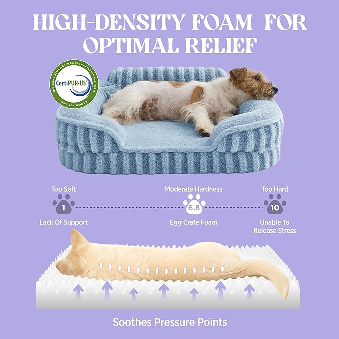 LE SURE Cute L-Plus Dog Beds, Orthopedic Waterproof Large Pet Bed with Sides, High Back Non-Slip Bottom and Egg-Crate Foam Dog Couch Sofa with Washable Removable Cover, Blue