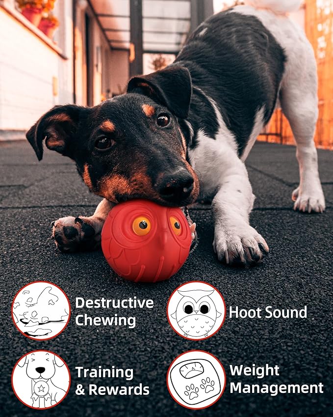 Mewlmart Giggle Ball for Dogs Interactive Dog Toys for Aggressive Chewers Dog Ball Toy for Puppy Medium Large Dogs Natural Rubber Cute Owl Hoot Fun Giggle Sounds When Rolled or Shaken