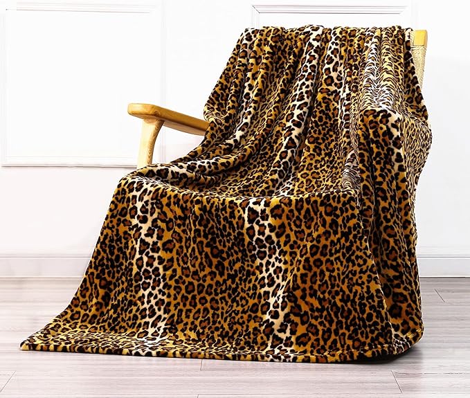 Bnuitland Leopard Print Fleece Flannel Throw Blanket, Super Soft 300 GSM Double Sided for Bed Sofa Travel, Fuzzy Fluffy Cheetah Print Blanket for Adults and Kids, 50x70inch