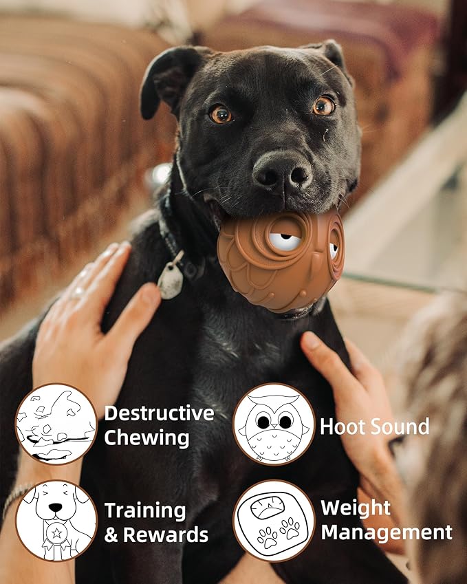 Mewlmart Giggle Ball for Dogs Owl Dog Toys for Aggressive Chewers Medium Large Dogs Fun Gift for Dog Natural Rubber Herding Ball for Dogs Cute Owl Hoot Brown New