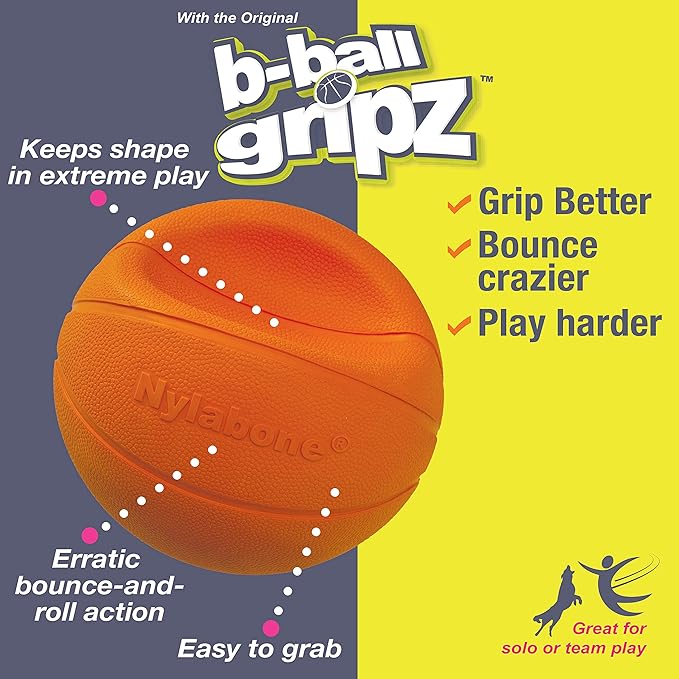 Nylabone Power Play Gripz Felt Basketball Rubber Fetch Toy, Squeaky Ball for Dogs, Large (1 Count)