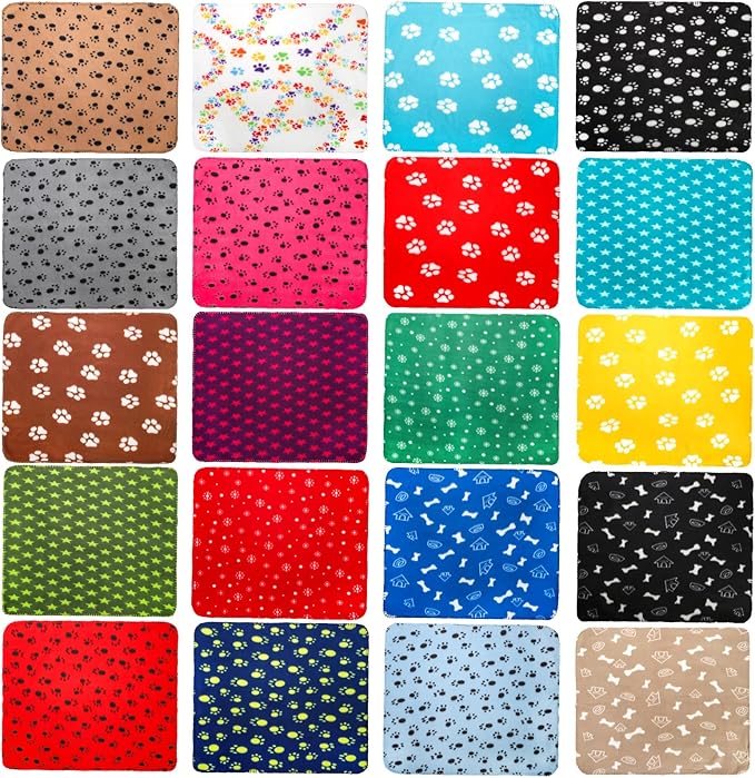 Yesland 20 Styles Dog Cat Fleece Blankets Puppy Blanket, 23.6 X 27.6 Inch Small Soft Fleece Fabric Dog Cat Blankets Pet Blanket with Paw Prints for Kitten, Puppy, Small Animals, Multiple Colors