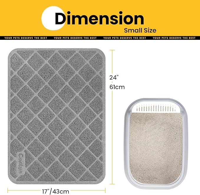 Cat Litter Mat Litter Trapping Mat, 24" x 17" Premium Durable PVC Grid Mesh with Scatter Control, Non-slip, Less Waste Cat Litter Box Mat, Grey 2 Pack