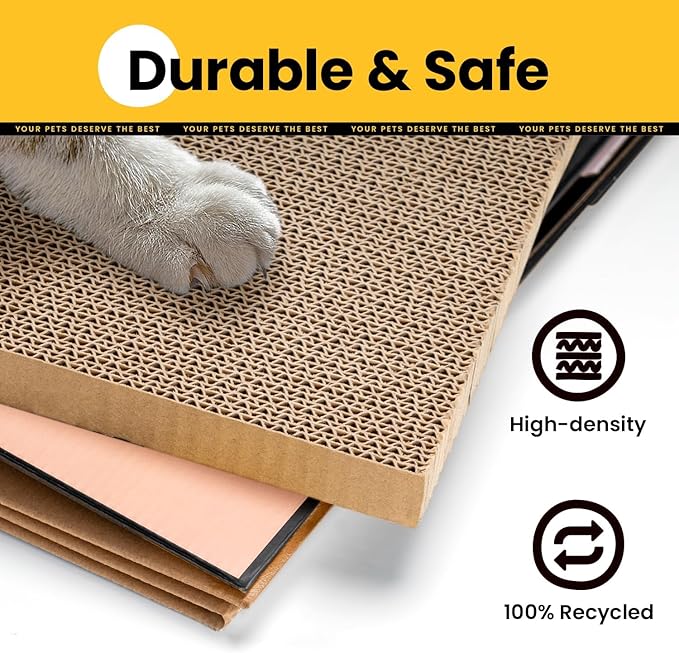 Cardboard Cat House with Scratch Pad & Catnip, Cat Play Scratching House for Indoor Hideaway Furniture, Heavy Duty Sturdy Cardboard Scratcher, Easy to Assemble Birthday Gift, Medium