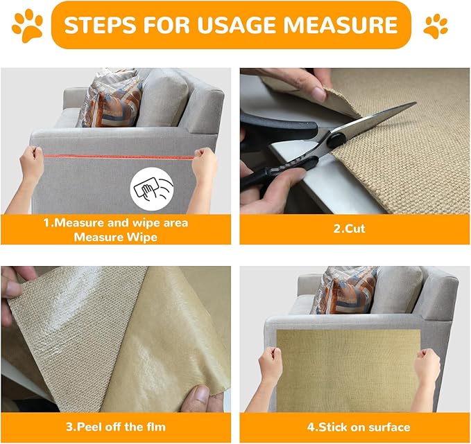 Jute 78.7"x15.8" Trimmable Cat Scratching Mat for Furniture Protector,Versatile Self-Adhesive Anti Cat Scratch Pad for Couch Protection&Cat Scratcher Tree/Post/Wall/Board/Twine Replacement