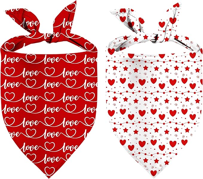 Heart Dog Bandanas 2 Pack, Mother’s Day Dog Bandanas, Triangle Reversible Love Pet Scarf for Boy and Girl, Premium Durable Fabric, Holiday Bandana for Small and Medium Dogs