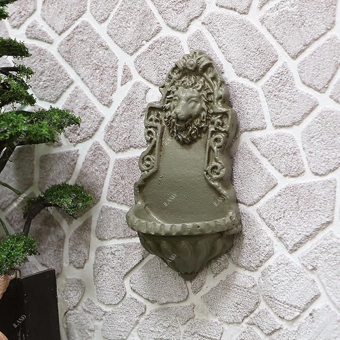 iLAND 1/12 Scale Fairy Garden Accessories Outdoor Miniature Birdbath Fountain & 2 Lion Wall Reliefs Mini Ornaments for Garden Dollhouse Décor Dollhouse Accessories