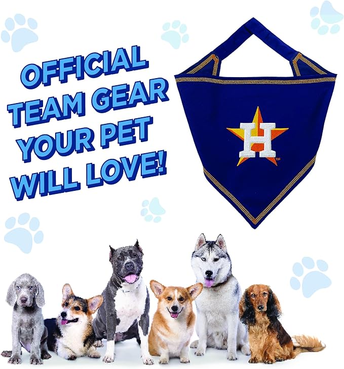 Pets First MLB Houston Astros TIE Bandana, Large/X-Large. Dog Bandana Scarf Bib for Pet Cat Dog. The Ultimate Game-Day, Party Bandanna, Birthday Event