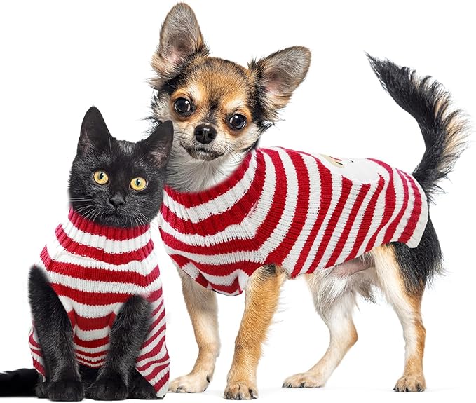 Dog Christmas Sweater Xmas Pet Clothes Cute Striped Santa Claus Costume Holiday Puppy Cat Jumpers Outfits New Year Gifts for Small Medium Large Dogs (M, Red White Stripe Santa Claus)