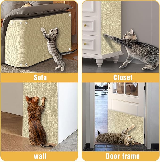 Cat Scratch Mat, 3PCS 39.4"x11.9" DIY Trimmable Self-Adhesive Cats Scratching Mat, Couch Protector from Cats Claw, Cat Scratch Furniture Protector Or Couch Protector (Beige)