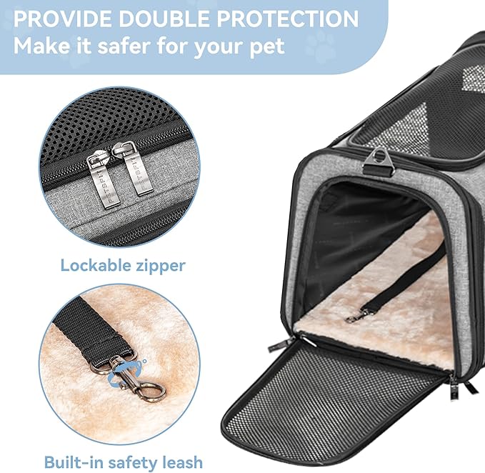Petsfit 17" x 11" x 11" Airline-Approved Expandable Pet Carrier, 2X Square Expansion Reduces Pet Anxiety, Escape-Proof Self-Locking Zippers, 5 Easy-Access Entrances, for Cats & Small Dogs up to 15 lbs