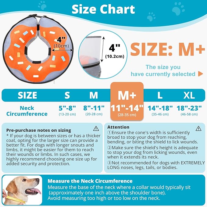 Inflatable Dog Cone with Transparent Shield, Protective Dog Donut Collar After Surgery to Stop Licking, Soft Donut Cone for Medium Plus Pets, Adjustable Recovery Collar with Buckle Visibility