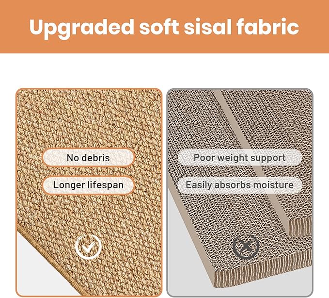 Ordora Large Cat Scratcher Mat: 31.5 X 14 Inch Upgrade Soft Sisal Horizontal Cat Floor Scratching Pad, Cat Scratching Rug Protect Furniture
