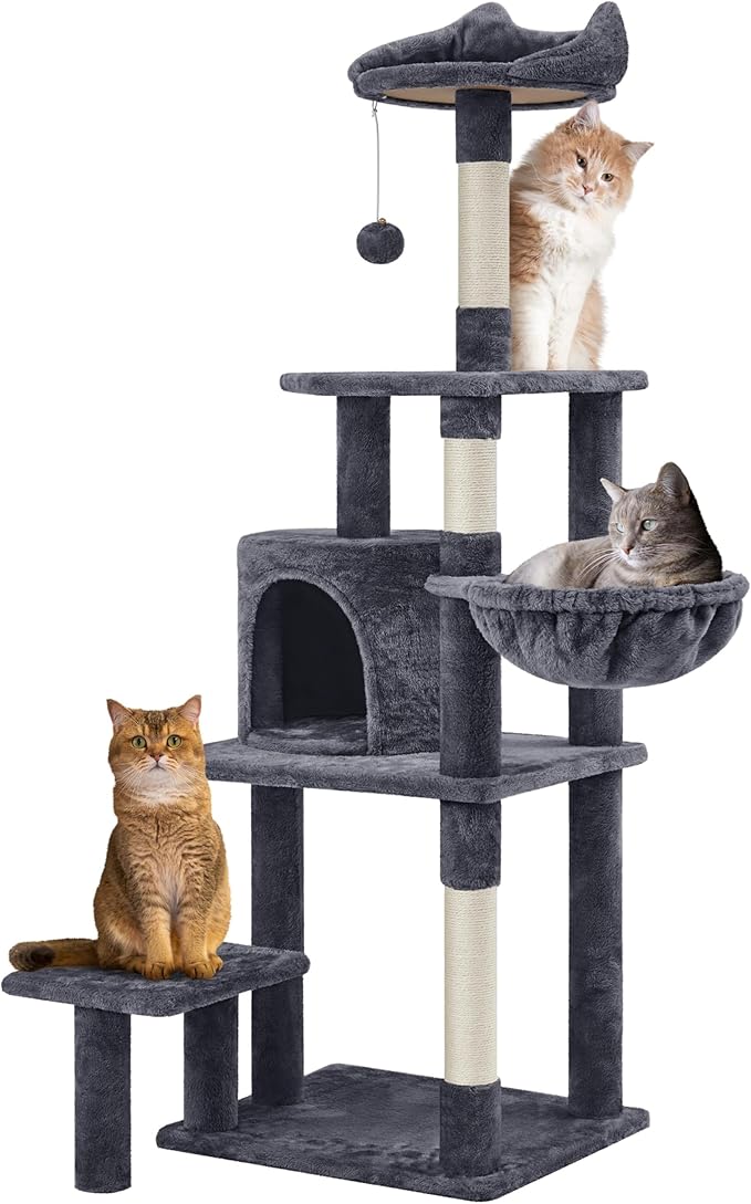 Yaheetech 57in Multi-Level Cat Tree Tower with Extended Platform, Padded Perch, Scratching Posts, and Ball — Indoor Activity Center for Large Cats