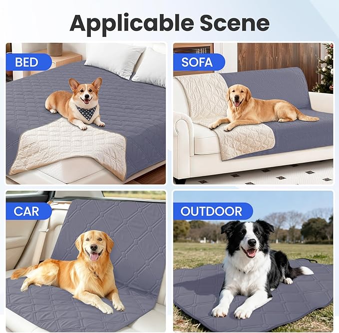 Waterproof Dog Bed Cover Pet Blanket, Soft Couch Cover for Dogs Washable, Non-Slip Dog Blanket Protect Furniture Couch Sofa Car for Puppy Large Dogs Cat (30x70 Inch, Grey Blue)
