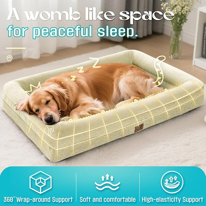 Waterproof Memory Foam Dog Beds for Small Dogs Non-Slip Orthopedic Dog Beds Washable Couch Pet Bed with Removable Cover (Beige, Small)