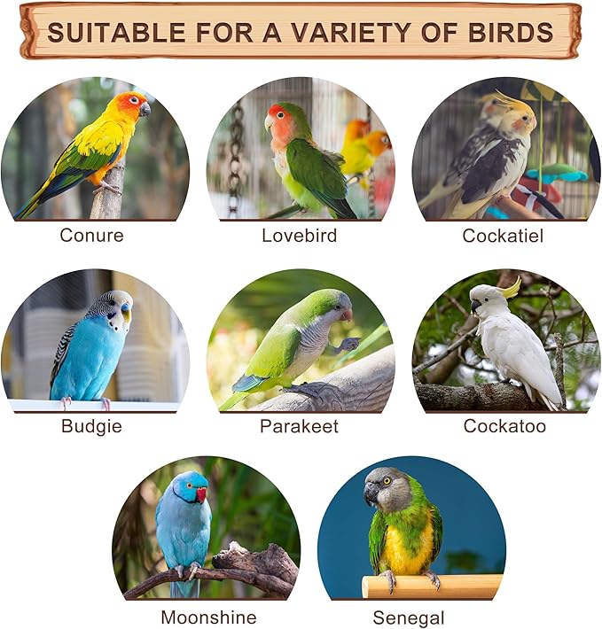Mogoko Natural Bird Perches Playground, Cage Accessories, Toys Playground for Birds, Bird Perch Stand Parrot Stand, Includes 2 Stainless Steel Cups and Removable Tray