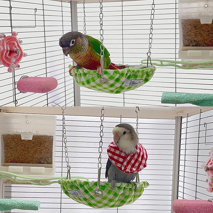 Waterproof Bird Bed for Cage, Hanging Bird Hammock Swing, Parakeet Bed Nest with Sturdy Bottom Won‘ t Collapse, Small Size Parrots Sleeping Hut for Conures, Budgies, Parakeet, Canary Finch (Green)