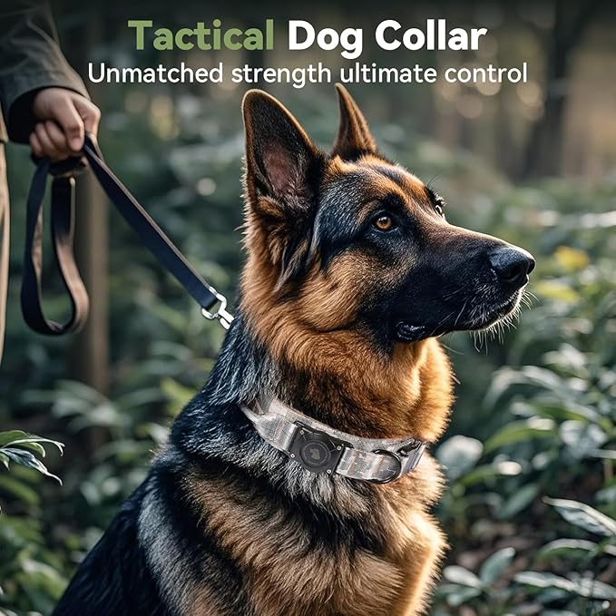 2026 Upgrade Waterproof AirTag Dog Collar, Military Tactical Dog Collar with AirTag Holder, Comfortable Control Handle and Metal Buckle, GPS Dog Collar Holder for Medium to Large Dogs (Digital camo,L)