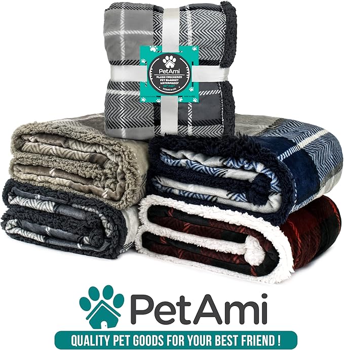 PetAmi Dog Blanket for Bed, XL Pet Blanket Large Dogs, Fleece Furniture Couch Cover Protector Sofa Car Crate Kennel, Soft Sherpa Cat Throw Plush Reversible Washable, Twin 60x80 Plaid Navy Blue