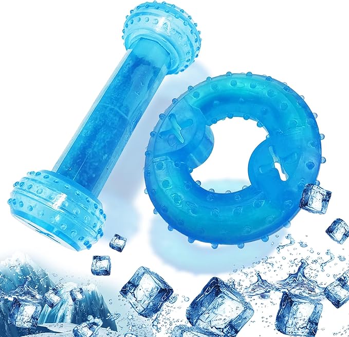 Puppy Chew Toys for Teething Puppies, Cooling Dog Toys Natural Teething Rubber, 2 Pack Freezable Teething Toys, Cleaning Teeth and Protects Oral Health Both Small Dogs & Medium Dog Suitable