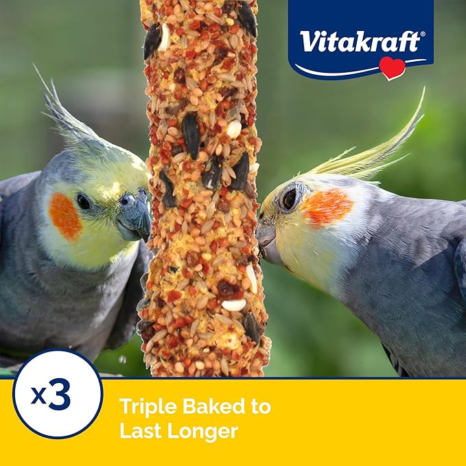 Vitakraft Crunch Sticks Cockatiel Treat Apricot Peach Flavor - Triple Baked Long Lasting Bird Treats with Natural Wood Chew Center for Beak Health and Enrichment - 3.5 oz.