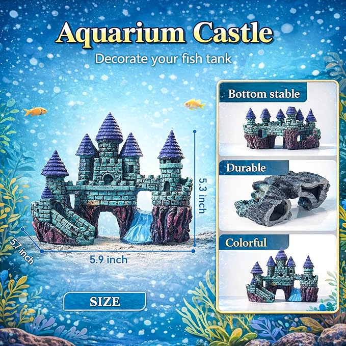 13 Pieces Aquarium Decorations Kit, Fish Tank Decorations Set Small Resin Castle and Rockery Betta Fish Cave Hideout Coral Artificial Plastic Plants Ornament Accessories