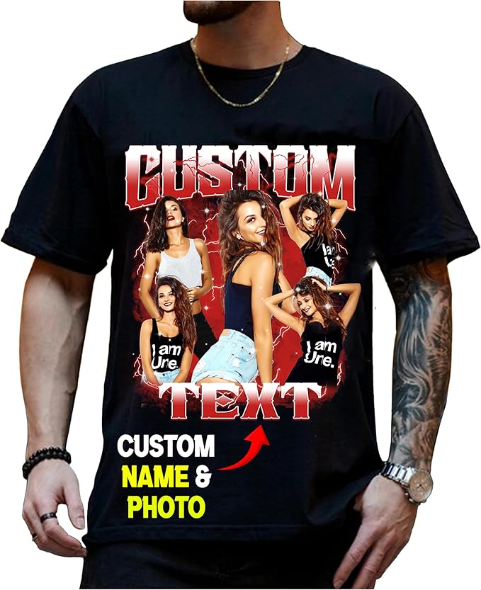 NAZENTI Custom Bootleg Rap Tee, Custom T-Shirts with Picture, Retro Custom Bootleg, Valentine's Gifts for Him Her