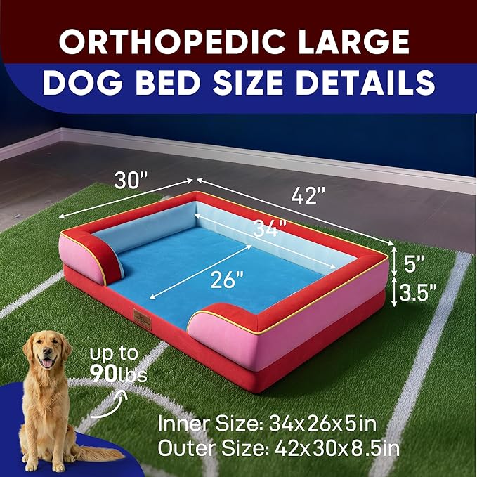 Comfort Expression Orthopedic Dog Bed for Extra Large Dogs 42x30 Inch, Waterproof Egg Crate Foam XL Pet Bed with Removable Bolsters, Dog Couch with Washable Cover & Non-Slip Bottom, Los Angeles