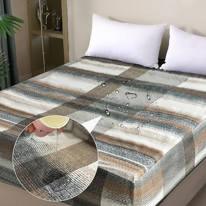 Waterproof Mattress Protector King, Fitted Sheet Style Breathable Mattress Cover with Deep Pocket Fits Up to 18'', Noiseless Bed Cover for Kids Adults Pets, Machine Washable (Stripes, 76'' X 80'')