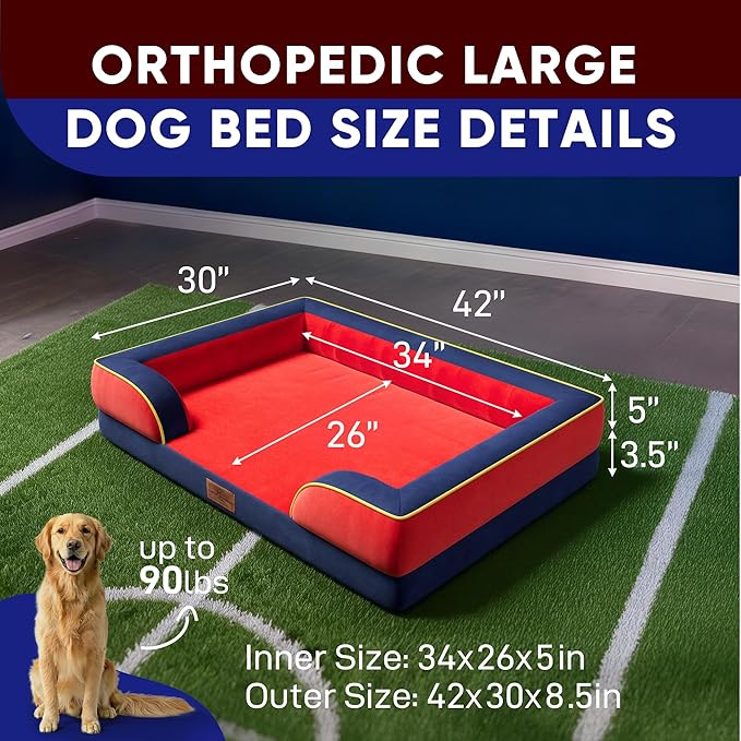 Comfort Expression Orthopedic Dog Bed for Extra Large Dogs 42x30 Inch, Waterproof Egg Crate Foam XL Pet Bed with Removable Bolsters, Dog Couch with Washable Cover & Non-Slip Bottom, Kansas