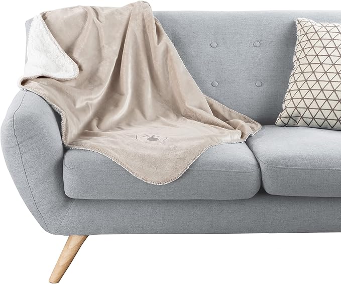 Waterproof Pet Blanket - 30x40-Inch Reversible Sherpa Fleece Throw Protects Couches, Cars, and Beds from Spills, Stains, and Fur by PETMAKER (Tan)
