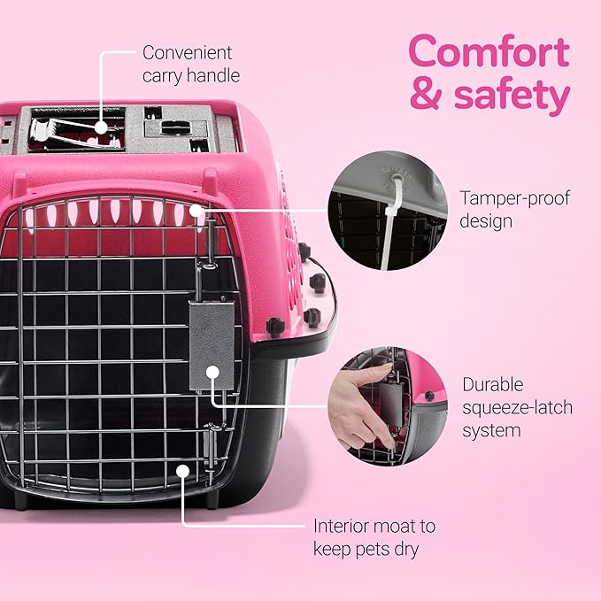 Petmate Dog Crates for Small Dogs & Cat Carriers, Two-Door Plastic Pet Kennel, Top & Front Loading, Made in USA, XS 19" For Dogs Up To 10 lb, Pink