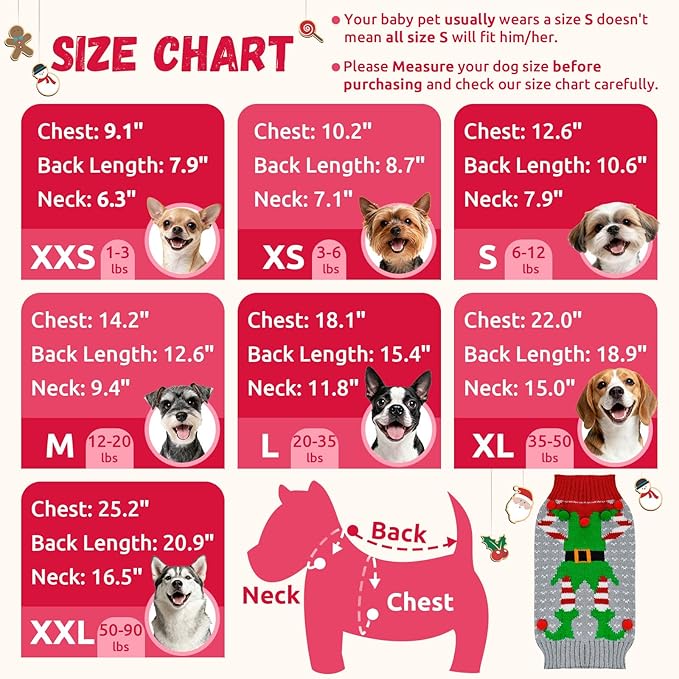 Dog Cat Ugly Christmas Sweater Boy Girl Xmas Pet Clothes Holiday Puppy Costume New Year Gifts for Small Medium Large Dogs Outfits (XS, Grey Elf)