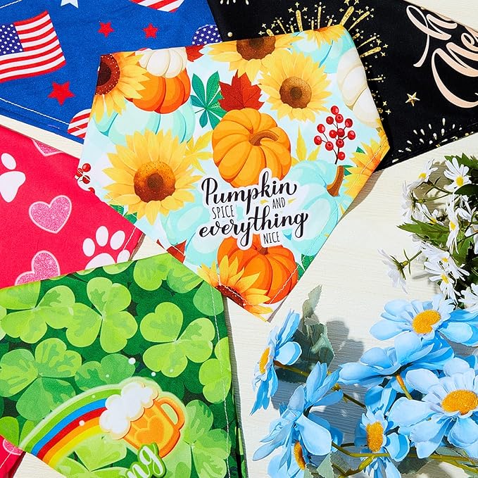 Weewooday 9 Pcs Holiday Dog Bandanas St' Patrick's Day Easter Bandanas Birthday Scarf Adjustable Large Pet Washable Scarves for Large Dog Supply(Classic Pattern)