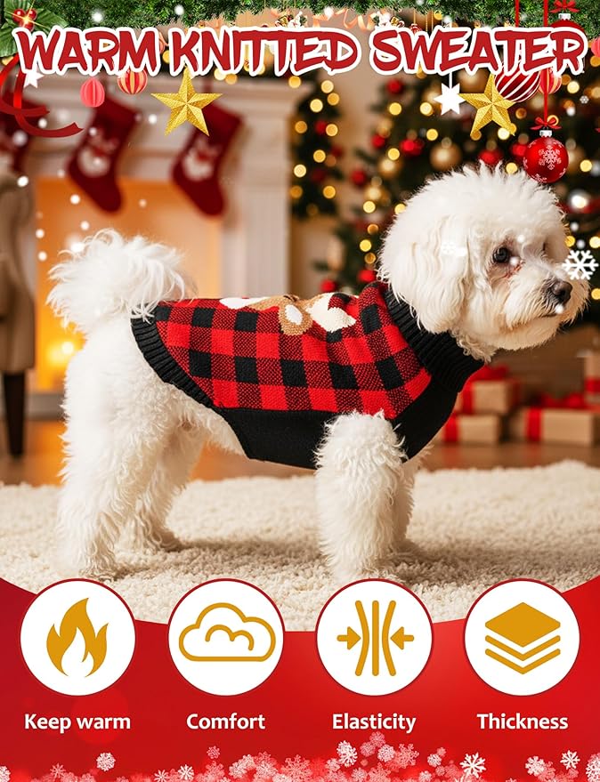 Dog Christmas Sweater, Soft Warm Pet Clothes Coat for Small Medium Large Dogs and Cats Boy Girl, Fall Cozy Holiday Turtleneck Knitting Collar Pullover Pup Outfit Costume for Thanksgiving New Year